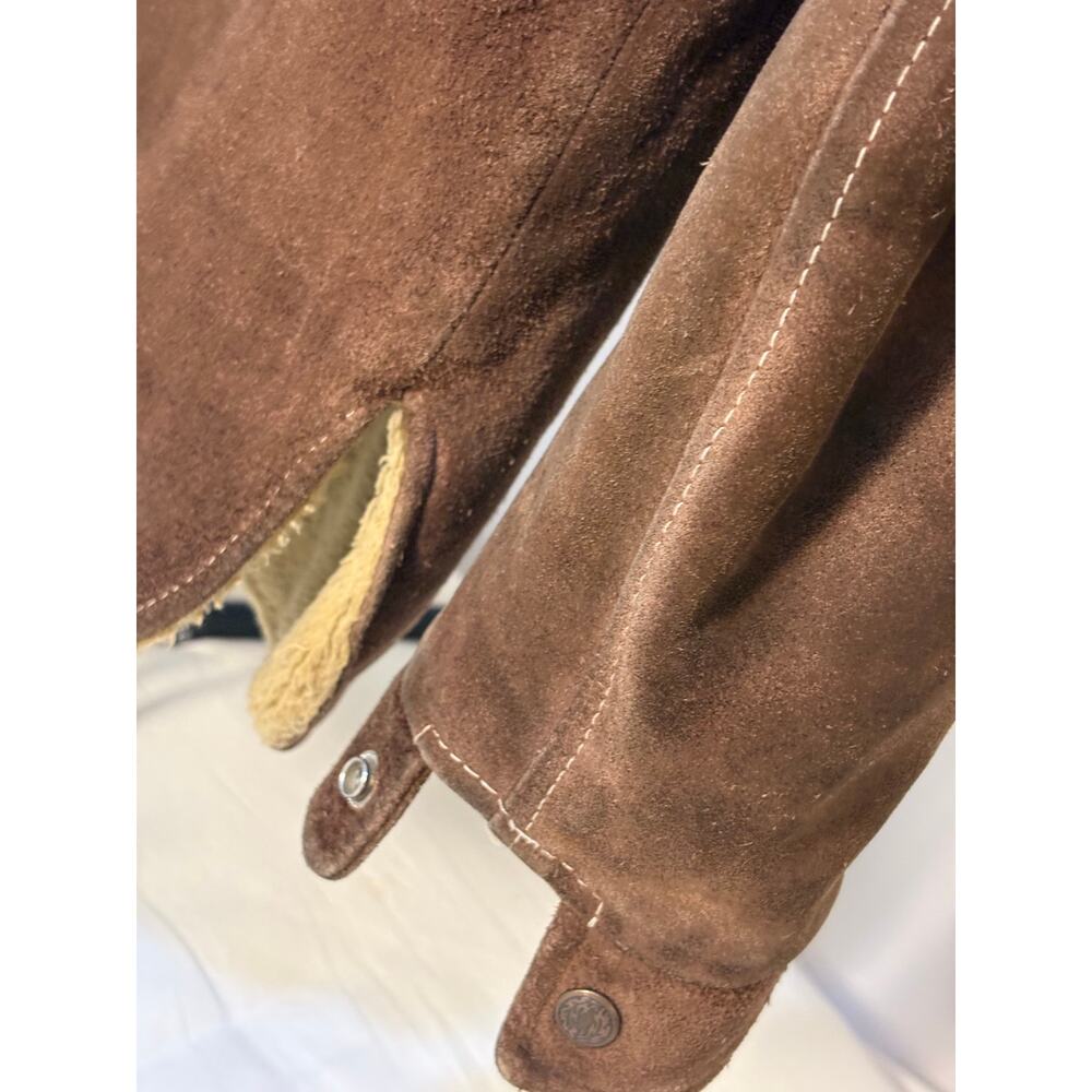 Vintage Brown Leather Faux Shearling Ranch Coat Men’s 38 - Picture 5 of 9